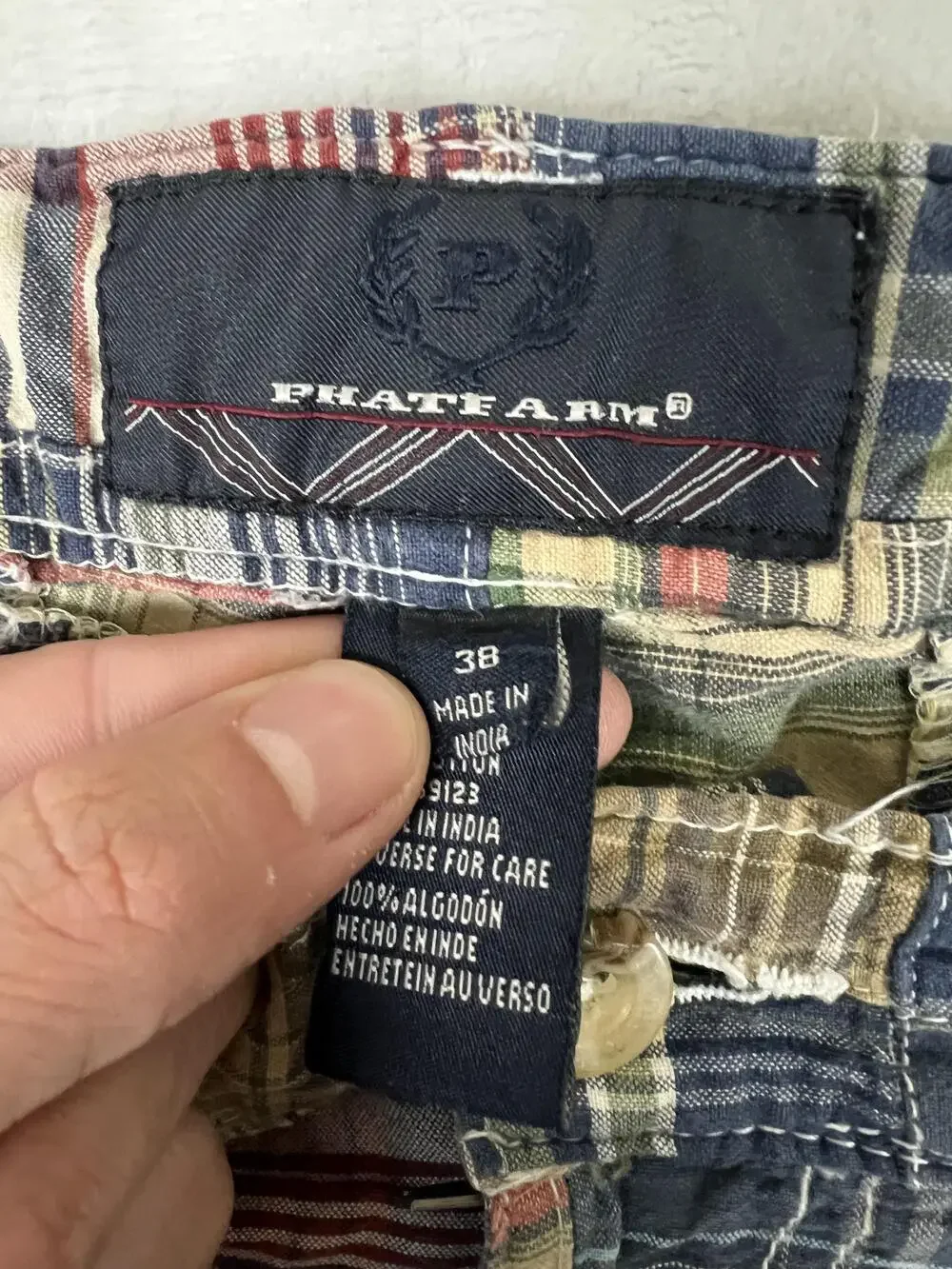 Vintage Phat Farm Shorts Mens 36 Multicolor Madras Plaid Patchwork Y2K Prep READ